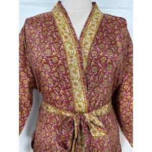 Floral Print Silk Blend <b>Kimono</b> Robe <b>Plus</b> <b>Size</b> Soft Woven Dressing Gown with Drawstring Closure for Home Loungewear - Product Image 5