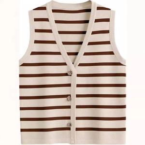 Débardeurs pour femmes LHY Vintage, tout-aller, écologiques, en polyester + coton, coupe ajustée, col en V, élégants, respirants, tricotés, unis à l'avant - Product Image 5