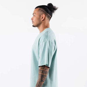 Camiseta Azul Claro Extra Grande para Hombre, Corte Holgado, Manga Corta, Algodón, Estilo Casual Urbano, Top Relajado de Verano, Logotipo Personalizado Disponible - Product Image 4