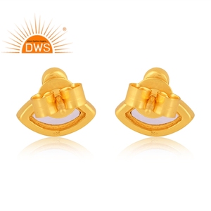 Venta caliente 925 Plata de Ley 18K Chapado en oro Cz & Rainbow Moon Stone Gemstone Stud Pendiente Demi Fine Jewelry Fabricante - Product Image 4