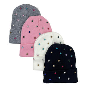 Wholesale Wool Knitted Unisex <b>Beanie</b> Caps 5mm Gemstone Hand Embroidered <b>Beanies</b> In All Colors Custom Logo Winter Outdoor <b>Beanies</b> - Product Image 1