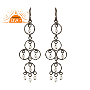 Pendientes de Perlas Blancas para Mujer, Estilo Candelabro, al por Mayor, Chapados en Rodio Negro, Plata de Ley 925, Modernos, para Boda o Compromiso - Product Image 4