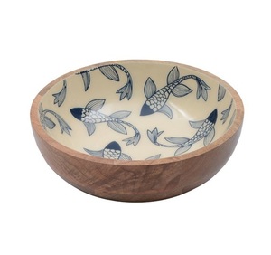 Bol de service en bois imprimé feuilles vertes, nouveau design, bol de service à salade en bois imprimé à la main, exportateur en gros dans le monde entier - Product Image 5