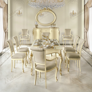 Sillas de Comedor Clásicas y Elegantes, Estructura Color Crema Claro con Detalles Dorados, Asientos para Eventos Formales - Product Image 4