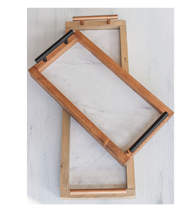 Plateau de service en bois de marbre de qualité supérieure pour les fêtes design personnalisé marbre blanc aspect meilleur fabriqué en Inde - Product Image 6