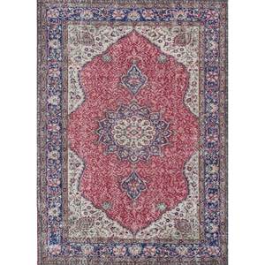 Alfombras de Lana Anudadas a Mano de Estilo Vintage, Diseño Rectangular Abstracto con Medallón Rosa y Morado para Sala de Estar o Pasillo, Pae-2293 - Product Image 1