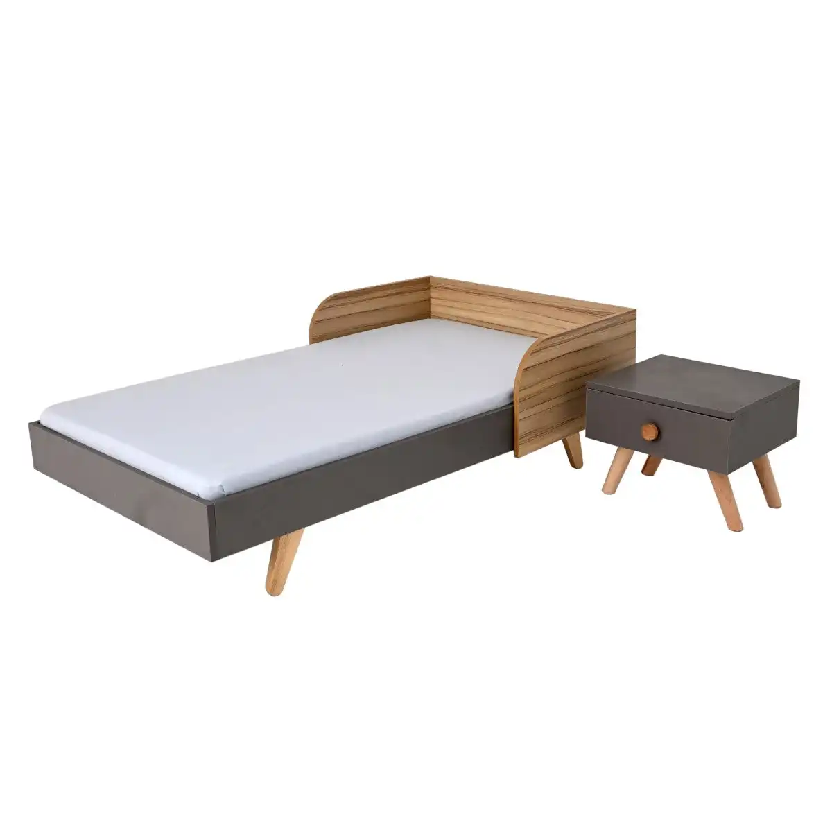 子供用ベッドシングルサイズグレーダブルテクスチャラミネートボード、サイドテーブル付き子供用寝室用家具
