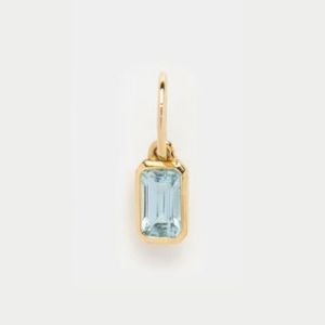 Abalorio rectangular facetado aguamarina, chapado en oro de plata esterlina con fianza, joyería de piedras preciosas pulidas hechas a mano para mujer - Product Image 1