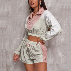 Conjunto Deportivo Corto de Dos Piezas para Mujer, Talla Grande, Estilo Urbano, Personalizado 2025, en Spandex/Poliéster, Chaqueta Corta con Cremallera y Cortavientos - Product Image 6