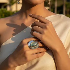 "<b>Labradorite</b> Oval <b>Ring</b>-925 Silver Women's Fashion Jewelry" - Product Image 3