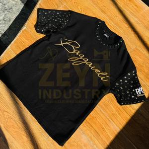 Camisetas de Algodón Extra Grandes de Estilo Urbano con Diseño Personalizado Serigrafiado, Lavado Ácido, Camisetas Vintage con Estampado de Diamantes de Imitación y Lavado Ácido para Hombre - Product Image 1