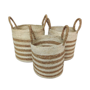 Handgeweven Zeegras Jute Rotan Mand Handvat Wasgoed Fruit Boodschappen Keuken Decoratieve Plant Pot Opslag Pp - Product Image 4