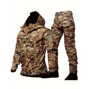 Uniforme tactique de Camouflage noir hiver chaud polaire doublé veste zippée et pantalon multi-poches équipement tactique extérieur sur mesure - Product Image 6