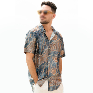 Chemise en batik pour homme, anti-froissement, respirante, écologique, vente en gros, décontractée, tricotée en polyester, tissu léger, imprimé vibrant, en vrac - Product Image 1