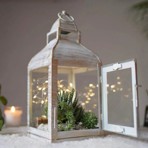 Rustic <b>White</b> Lanterns with Metal <b>Frame</b> for Timeless Decor Vintage Inspired Glass Lanterns with Durable Metal <b>Frame</b> - Product Image 3