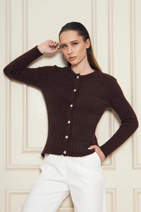 Cárdigan de Punto Acanalado con Hilo de Pluma de Textura Suave para Mujer, Cárdigan Abotonado, Cálido, Elegante y Cómodo, Servicio ODM OEM - Product Image 4