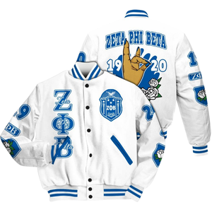 Zeta Phi Beta 1920 Blue <b>White</b> Sorority Greek Life Varsity Letterman Jacket ZPB Chenille Patch Founders Edition - Product Image 3