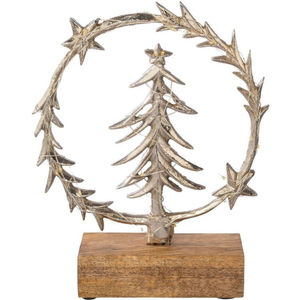 Esculturas de Árbol de Navidad de Metal Plateado Antiguo sobre Bases de Madera, Decoraciones de Pino para Mesa, Escultura Decorativa para el Hogar - Product Image 6