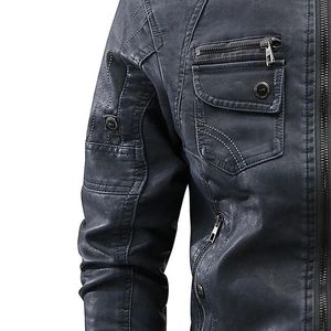 Chaqueta de cuero de estilo urbano para hombre con cuello alto y cremallera frontal con múltiples bolsillos funcionales para un aspecto urbano resistente - Product Image 5