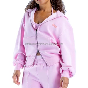 Sudadera con capucha de forro polar extragrande con logo bordado personalizado y cremallera completa de doble cara para mujer, estilo pullover, con hombros caídos, esencial - Product Image 2