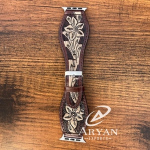 Correa de reloj de cuero genuino para IPhone de estilo Floral de lujo para hombre y mujer, correa de mano de reloj hermosa, correa de cuero genuino - Product Image 1