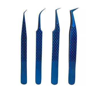 Pinzas profesionales de Extensión de pestañas de acero inoxidable OEM con puntas de fibra de volumen puntiagudo Suministros de belleza de etiqueta privada - Product Image 1