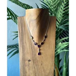 Collier lariat goutte d'eau en argent sterling avec opale Mohave faite à la main du sud-ouest - Product Image 2