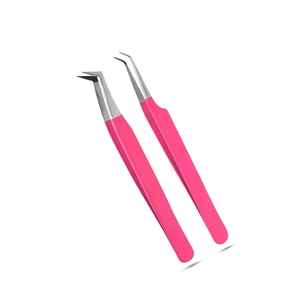 Pinzas de pestañas de volumen rosa de etiqueta privada, pinzas de punta de fibra de 90 grados con logotipo personalizado para extensiones de pestañas, pinzas de pestañas con fibra - Product Image 2