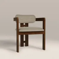 Chaise de salle à manger courbée avec cadre en bois de noyer brun, assise et dossier rembourrés gris