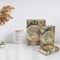 Boîtes décoratives à livres Boîte invisible à motif de carte du monde Antique avec couverture en cuir magnétique, lot de 3 boîtes cachées en faux bois