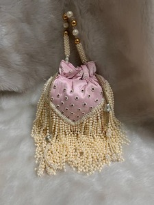 Jhalar Fashion Satin Potli con cierre de cordón Forro de algodón Perlas elegantes Diamantes Borla Decoración - Product Image 3