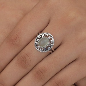 Anillo de Bodas de diseñador estampado 925 hecho a mano Plata de Ley 925 Piedra preciosa de Prehnita natural Corte ovalado de la mejor calidad para fiestas - Product Image 3