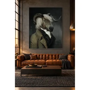 Fida Horned Goat in Jacket Portrait rétro imprimé sur toile - Product Image 2
