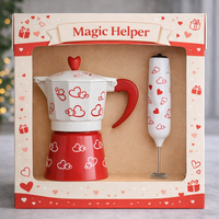 Ensemble cafetière Moka Pot, ensemble cadeau avec mousseur à lait, design romantique en forme de cœur pour les amateurs d'espresso à la maison