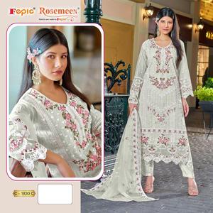 Charme intemporel: Shalwar Kameez en organza artisanal avec broderie détaillée et fond Santoon, conçu pour l'hiver - Product Image 3