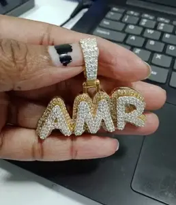 925 plata esterlina chapado en oro rosa letras personalizadas estilo Hip Hop colgante de moissanita Unisex - Product Image 3