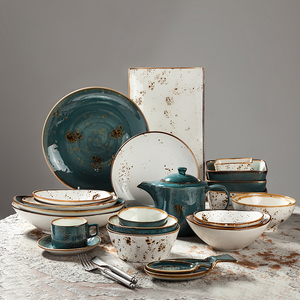 Nouvelles assiettes en céramique <span class=keywords><strong>de</strong></span> forme irrégulière, résistantes à la chaleur, en <span class=keywords><strong>porcelaine</strong></span> marron marbrée nordique, pour salade, sashimi, vaisselle thaïlandaise - Product Image 6
