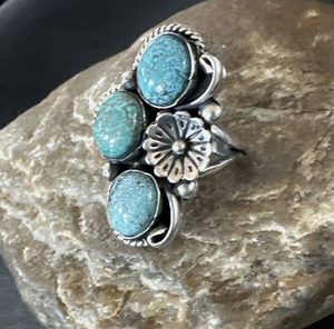 Vintage Look Trendy Handmade Sterling Silver 925 Gold Plated Wedding <b>Ring</b> Floral Natural <b>Turquoise</b> Oval Cut Diamond Bezel - Product Image 3