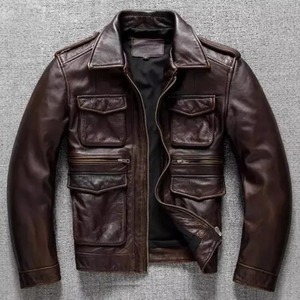 Chaqueta de Motociclista de Cuero Vintage para Hombre, Ajustada, con Capucha, Cierre de Cremallera, Forro de Piel de Oveja, Estilo Casual para Otoño e Invierno, de Alta Calidad - Product Image 1
