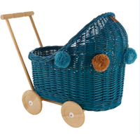 Chariot en bois Montessori poupée chariot aire de jeux boîte à jouets pour enfants avec roues en bois jouet bébé poupée chariot rotin poussette