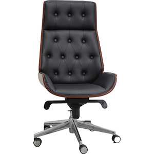 Chaise de bureau classique de style Chesterfield capitonnée, design ergonomique traditionnel, dossier en bois courbé, chaise de bureau de direction chromée, cuir PU - Product Image 3