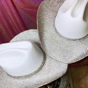 Vente chaude De Mode Daim Solide Partie Cowgirl Chapeau Femmes Hommes Western Strass Cowboy Chapeau Rose - Product Image 6