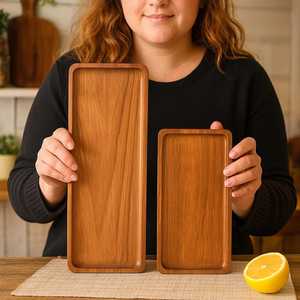Vaisselle décorative rectangulaire en bois massif véritable naturel, plateau de service à fruits, plateau de service à café, plateau de service à café - Product Image 3