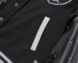 Veste bomber varsity premium pour hommes, veste pour hommes, manches en cuir noir, corps en laine, boutons pression, streetwear, vêtements d'hiver, mode - Product Image 5