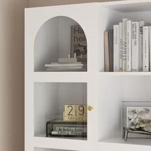 Bibliothèque standard de style français 79.1 en haut étagère en bois blanc 13 avec table de bureau porte en verre tiroirs d'armoire - Product Image 3