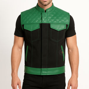 Nouvel arrivage de vêtements de sécurité Gilet de moto en cuir de qualité supérieure Gilet de moto en cuir + toile sur mesure en gros - Product Image 1