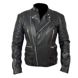 Chaqueta de invierno de piel de oveja auténtica para hombre personalizada, estilo callejero, moto de motorista con cuello levantado y logotipo frontal - Product Image 1