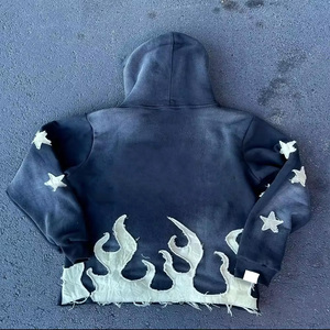 Wholesale USAZE SPORTS High Quality Custom Distressed Patch Hoodies Embroidery Pullover Streetwear Mens Acid <b>Washed</b> Unisex - Product Image 2
