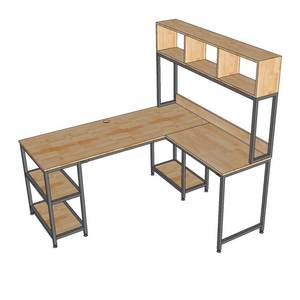 L-shaped Rubber Wood & Iron Frame <b>Computer</b>/Laptop <b>Table</b> with Integrated Bookshelf 160x140x158cm - Product Image 4