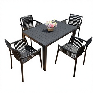 Set Bistrot Trendy in Plastica-Legno <span class=keywords><strong>Pieghevole</strong></span>, Tavolo e Sedie <span class=keywords><strong>da</strong></span> Esterno per Giardino e Cortile, Arredamento per Caffè - Product Image 1